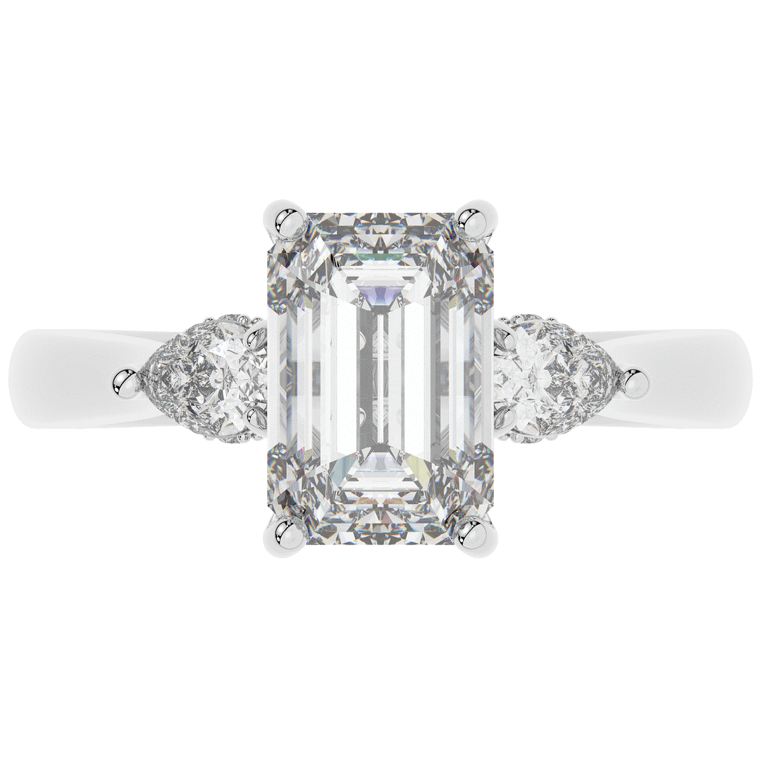 2.40CT.TW EMERALD CUT LAB DIAMOND 3 STONE ENGAGEMENT RING - Nazarelle