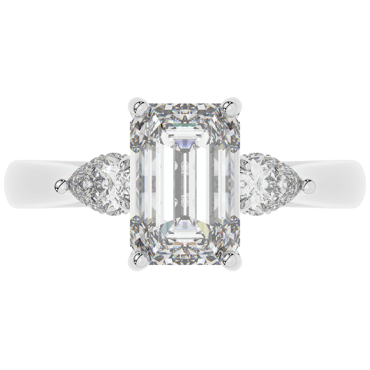 2.40CT.TW EMERALD CUT LAB DIAMOND 3 STONE ENGAGEMENT RING - Nazarelle