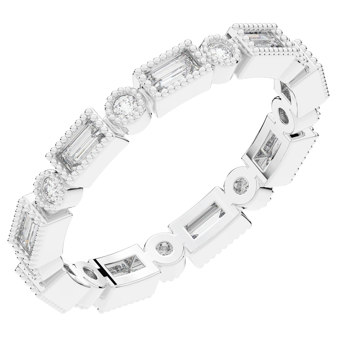 0.50CT.TW BAGUETTE AND ROUND LAB DIAMOND BEZEL SET ETERNITY WEDDING BAND - Nazarelle