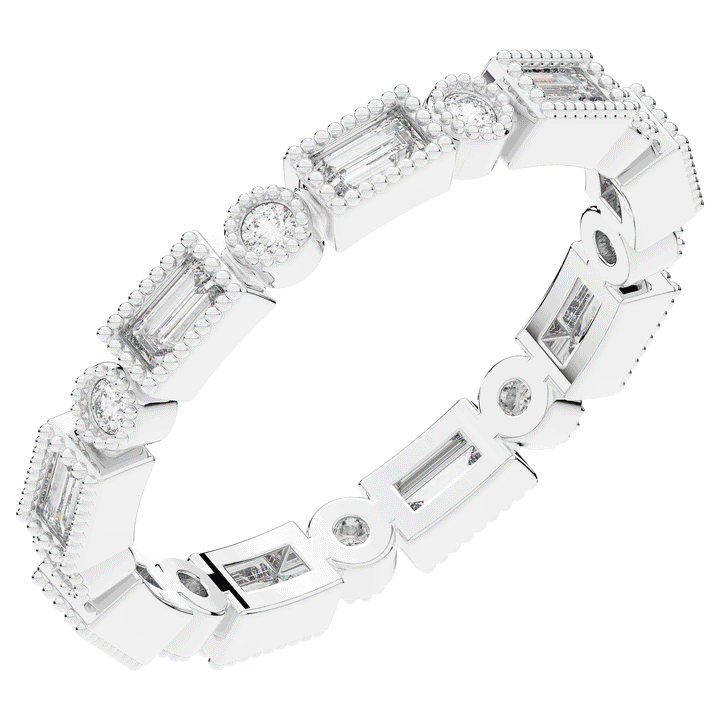 0.50CT.TW BAGUETTE AND ROUND LAB DIAMOND BEZEL SET ETERNITY WEDDING BAND - Nazarelle