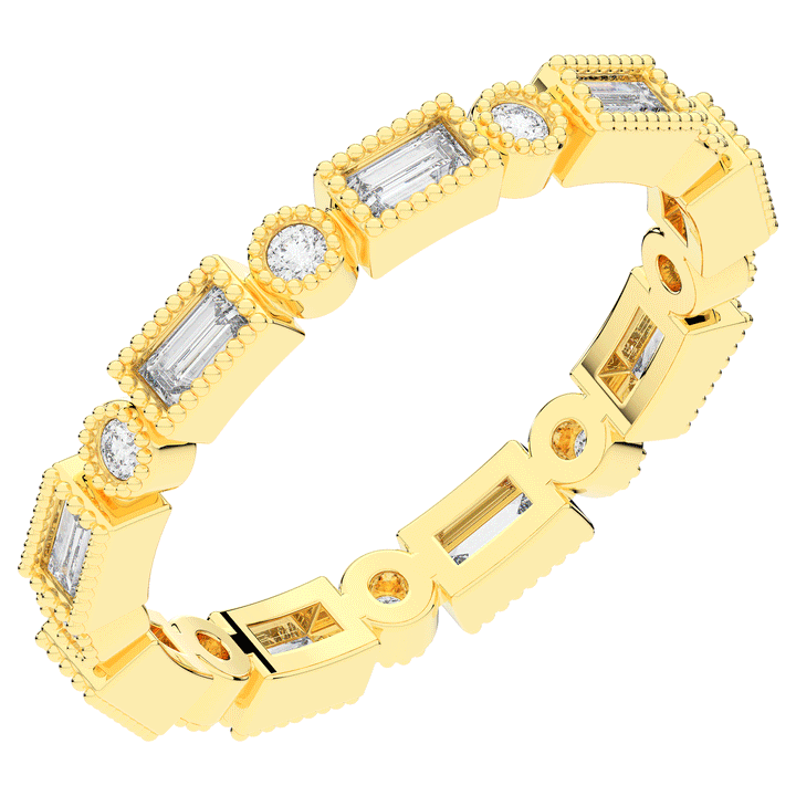 0.50CT.TW BAGUETTE AND ROUND LAB DIAMOND BEZEL SET ETERNITY WEDDING BAND - Nazarelle