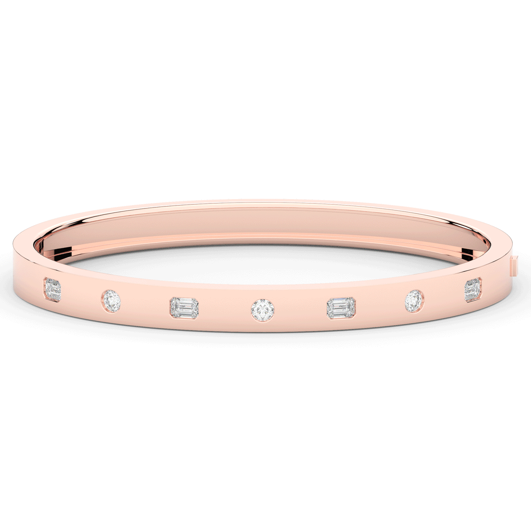 1.00CT.TW ROUND AND EMERALD CUT LAB DIAMOND BEZEL SET BANGLE - Nazarelle
