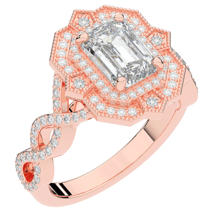 1.90CT.TW EMERALD CUT LAB DIAMOND HALO ENGAGEMENT RING - Nazarelle