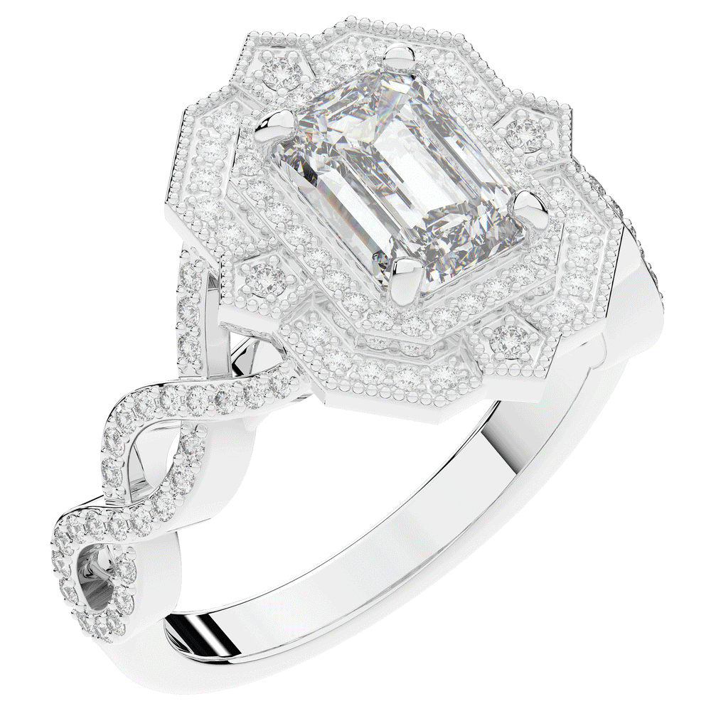 1.90CT.TW EMERALD CUT LAB DIAMOND HALO ENGAGEMENT RING - Nazarelle