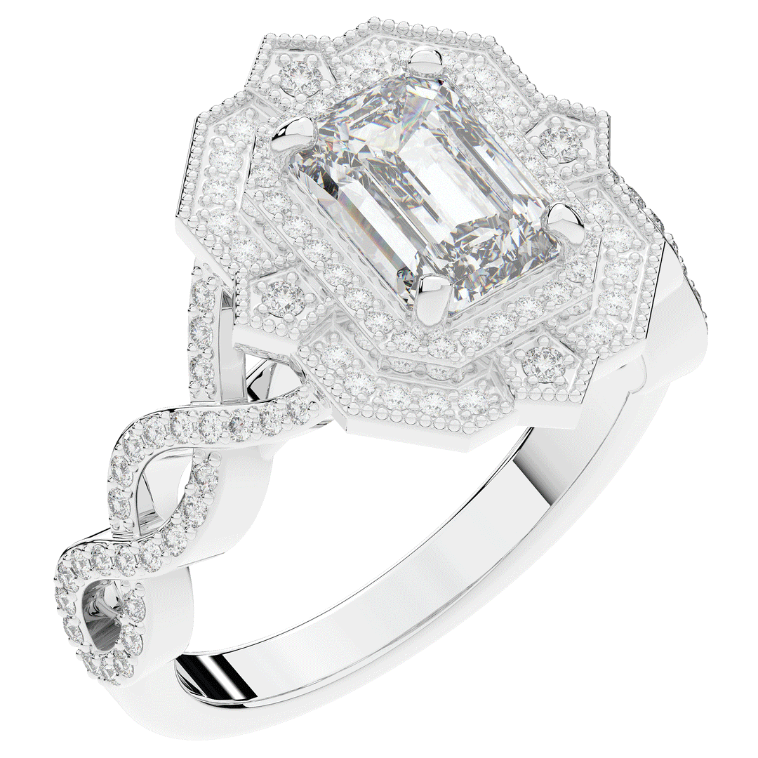 1.90CT.TW EMERALD CUT LAB DIAMOND HALO ENGAGEMENT RING - Nazarelle