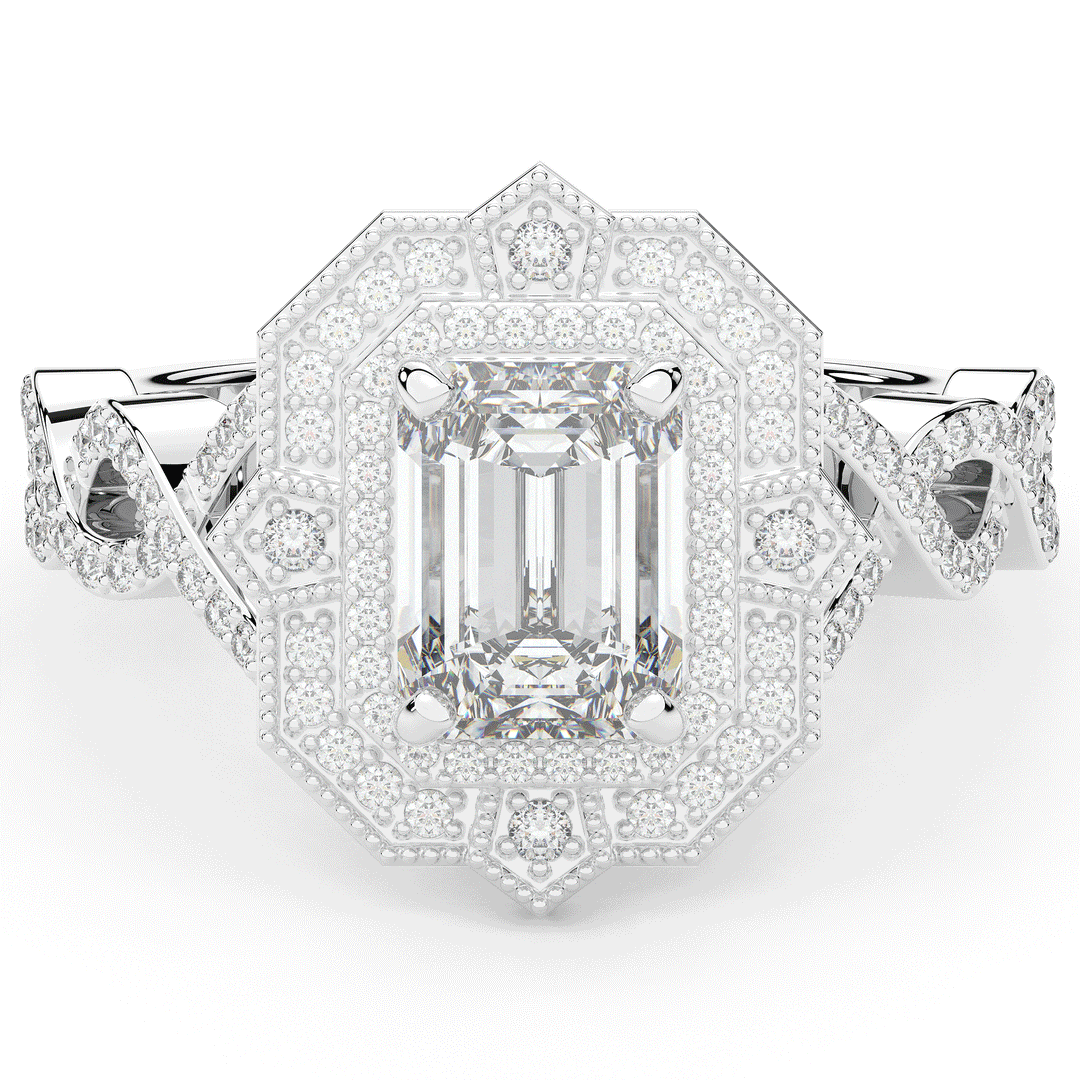 1.90CT.TW EMERALD CUT LAB DIAMOND HALO ENGAGEMENT RING - Nazarelle