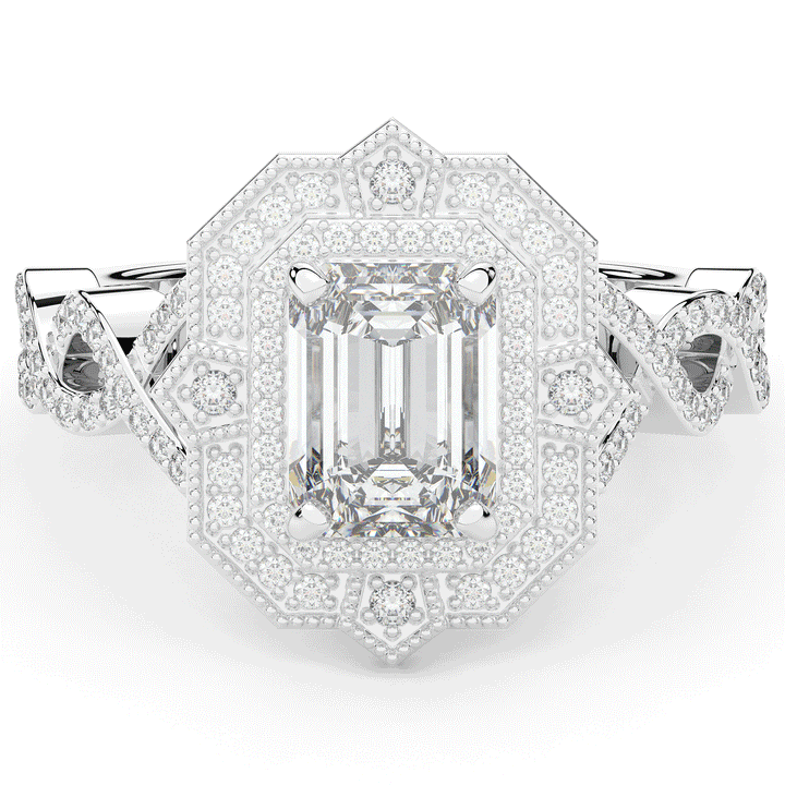 1.90CT.TW EMERALD CUT LAB DIAMOND HALO ENGAGEMENT RING - Nazarelle