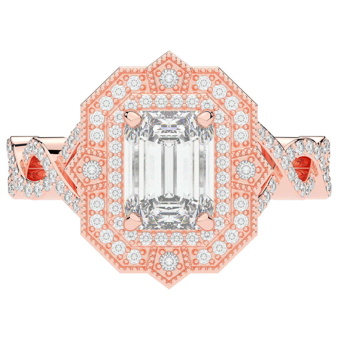 1.90CT.TW EMERALD CUT LAB DIAMOND HALO ENGAGEMENT RING - Nazarelle