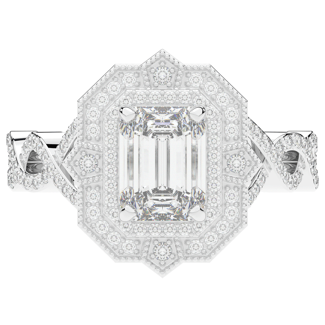 1.90CT.TW EMERALD CUT LAB DIAMOND HALO ENGAGEMENT RING - Nazarelle