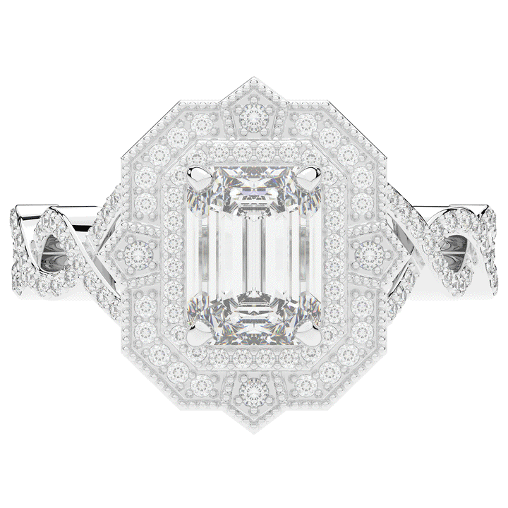 1.90CT.TW EMERALD CUT LAB DIAMOND HALO ENGAGEMENT RING - Nazarelle