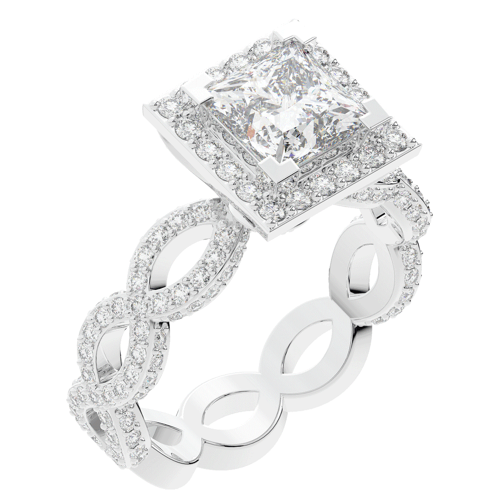 2.40CT.TW PRINCESS LAB DIAMOND HALO ENGAGEMENT RING - Nazarelle