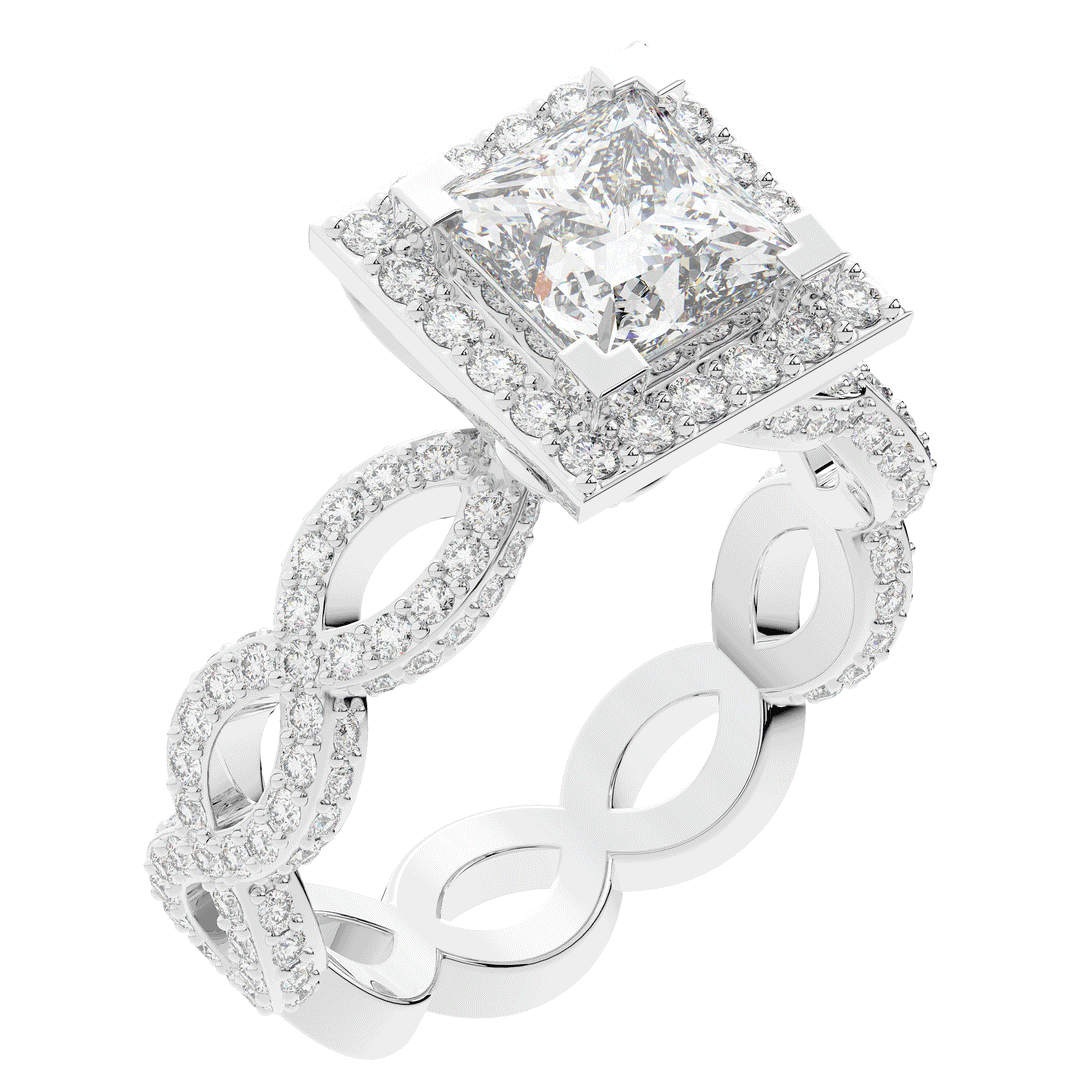 2.40CT.TW PRINCESS LAB DIAMOND HALO ENGAGEMENT RING - Nazarelle