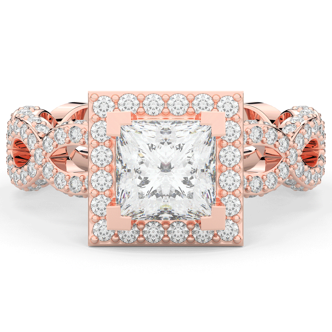 2.40CT.TW PRINCESS LAB DIAMOND HALO ENGAGEMENT RING - Nazarelle