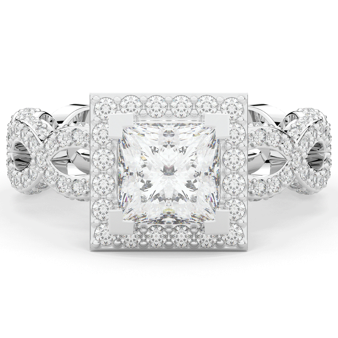 2.40CT.TW PRINCESS LAB DIAMOND HALO ENGAGEMENT RING - Nazarelle