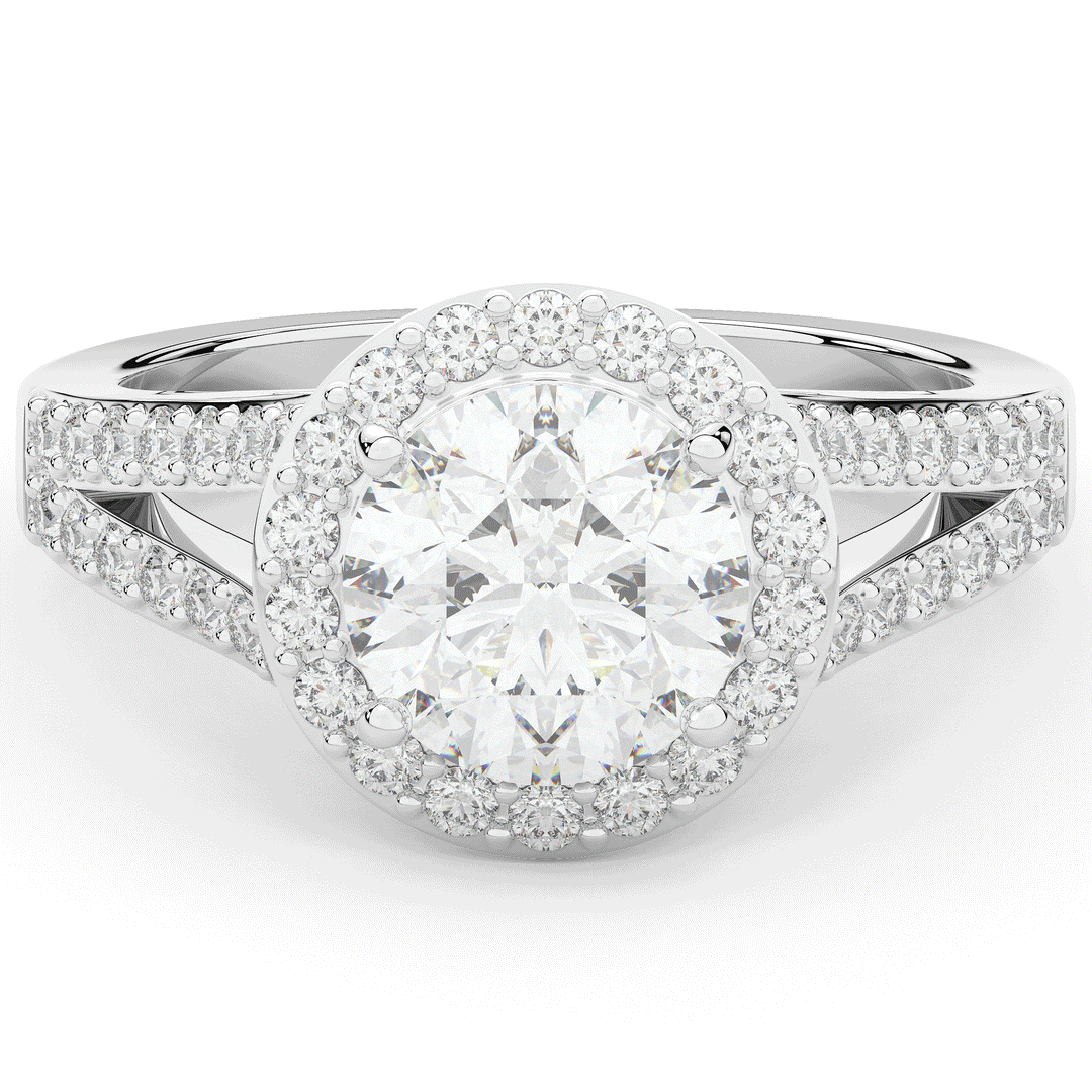 2.50CT.TW ROUND LAB DIAMOND SPLIT SHANK HALO ENGAGEMENT RING - Nazarelle