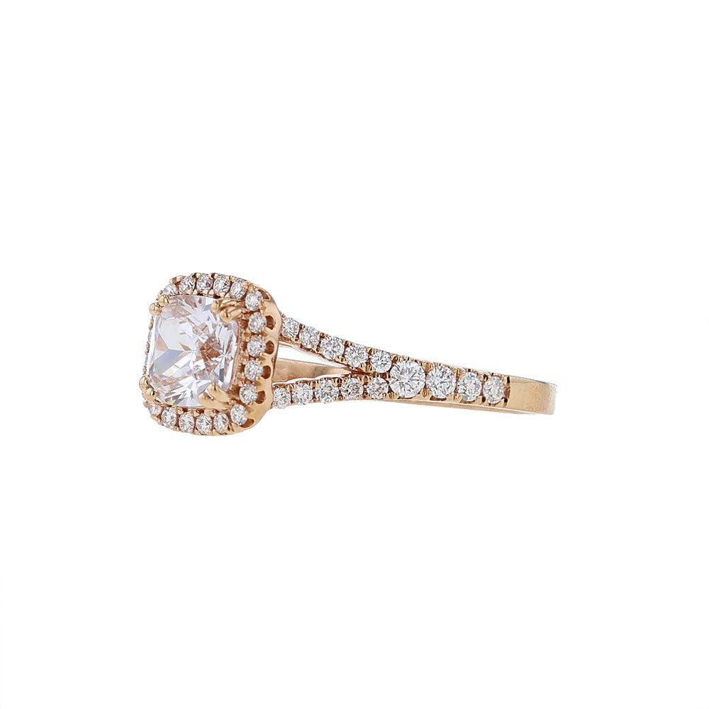 18K Rose Gold Cushion Halo Engagement Ring