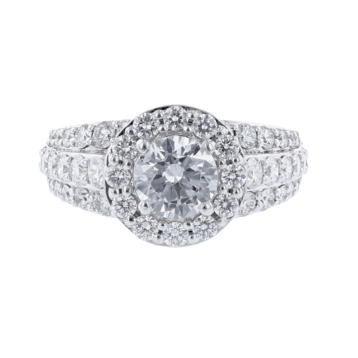 Three-Row Round Halo Diamond Ring