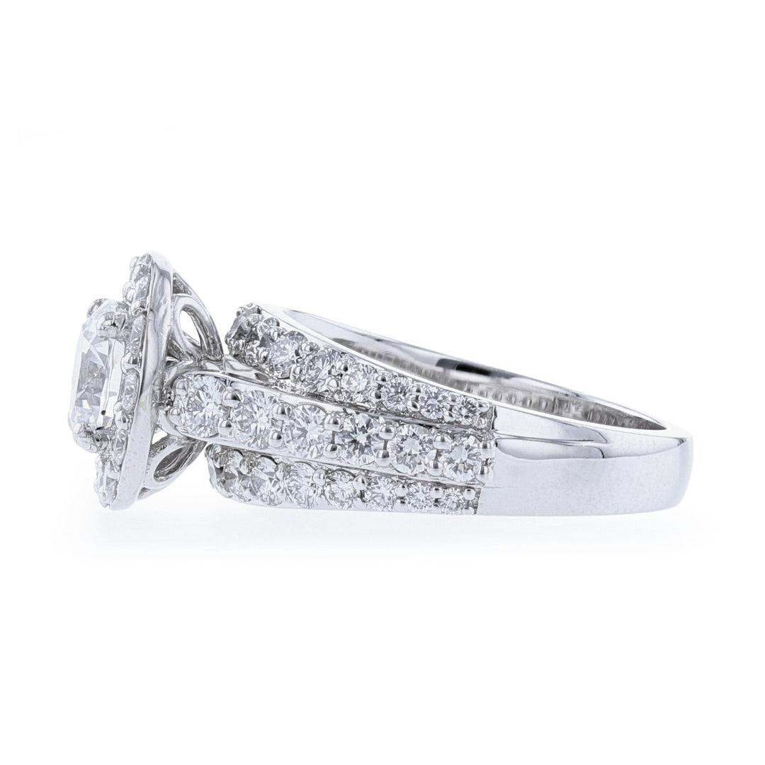 Three-Row Round Halo Diamond Ring