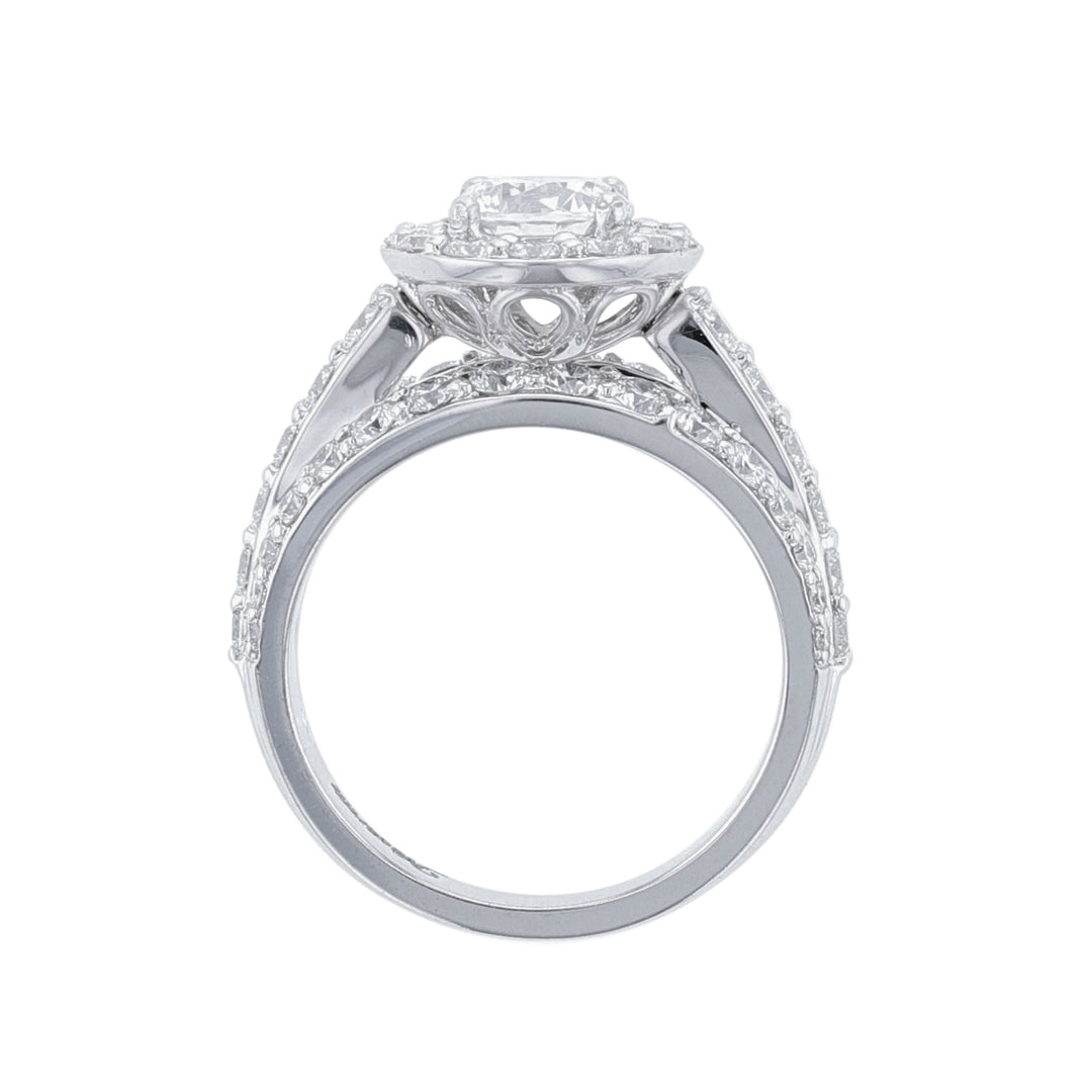 Three-Row Round Halo Diamond Ring