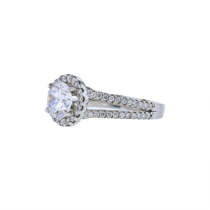 18K White Gold Split Shank Halo Engagement Ring