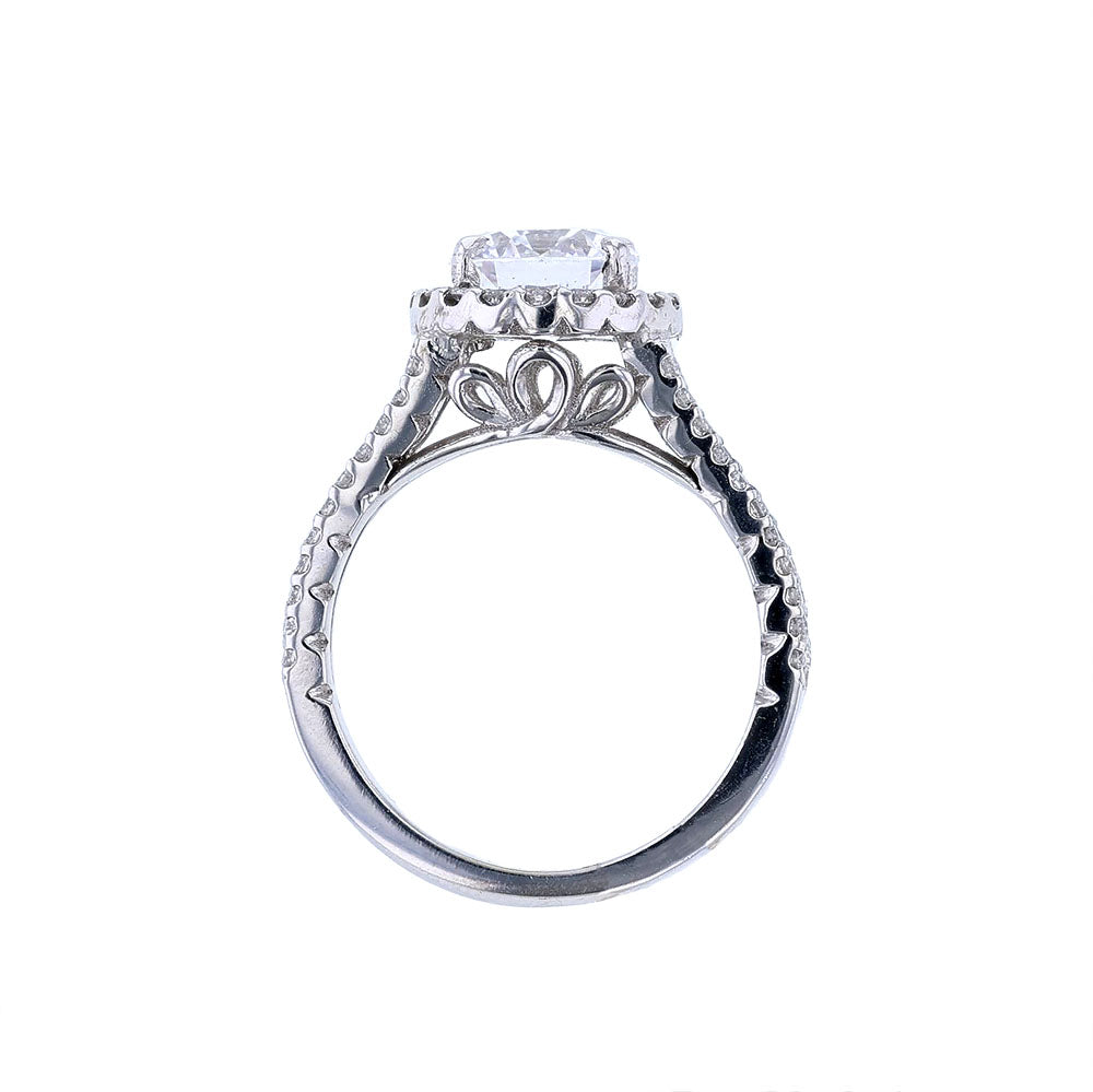 18K White Gold Split Shank Halo Engagement Ring
