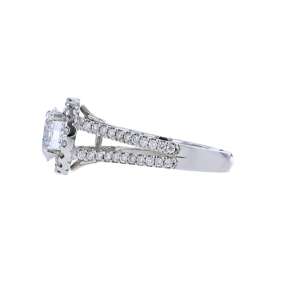 18K White Gold Split Shank Halo Engagement Ring