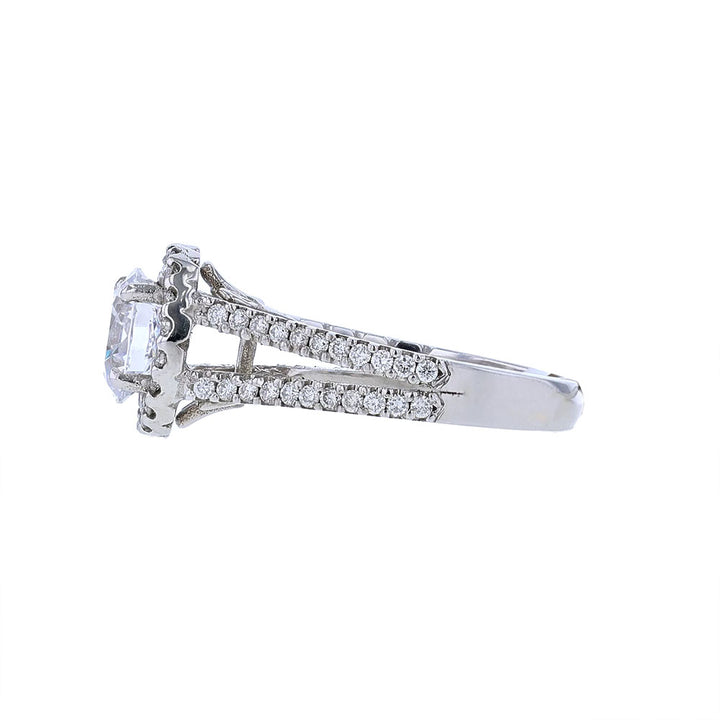18K White Gold Split Shank Halo Engagement Ring