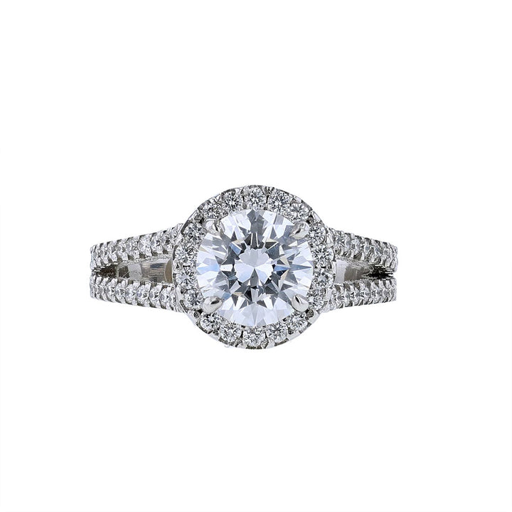 18K White Gold Split Shank Halo Engagement Ring