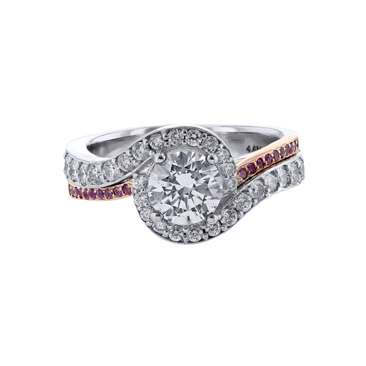 Twisted Halo Pink Sapphire Diamond Ring