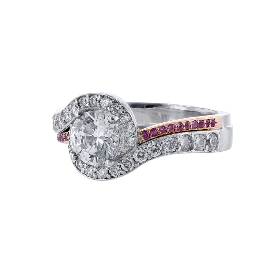 Twisted Halo Pink Sapphire Diamond Ring