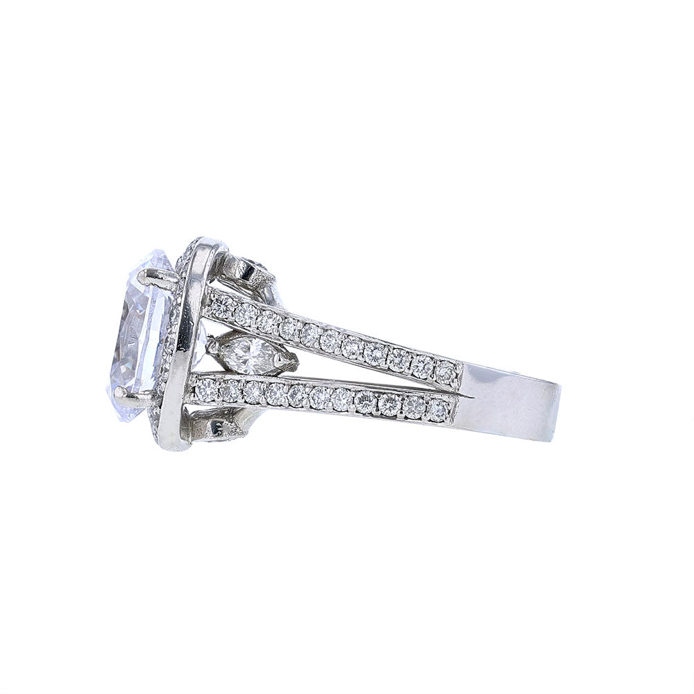 14K White Gold Concave Halo Engagement Ring