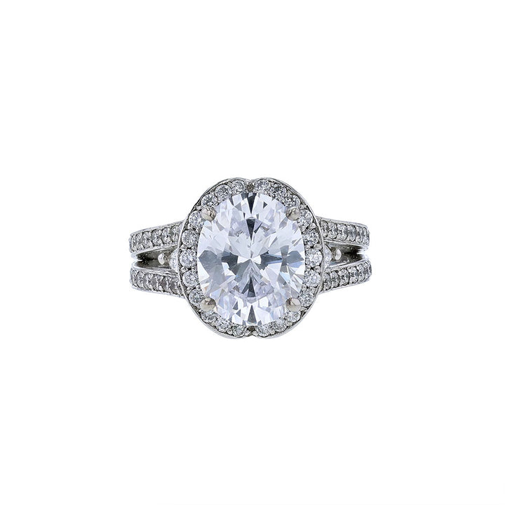 14K White Gold Concave Halo Engagement Ring