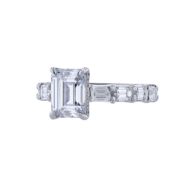 Emerald Cut Accented Pave' Halo Diamond Ring