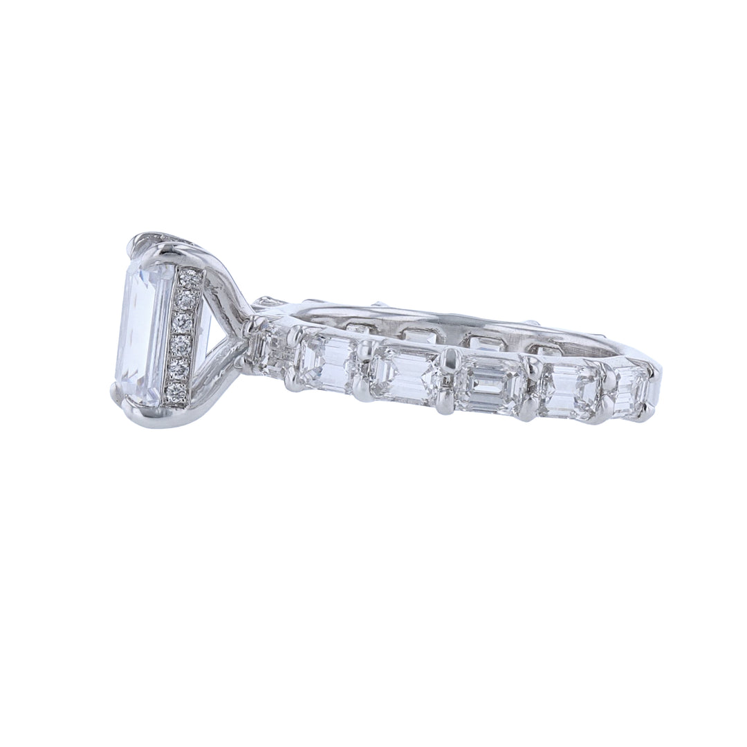 Emerald Cut Accented Pave' Halo Diamond Ring
