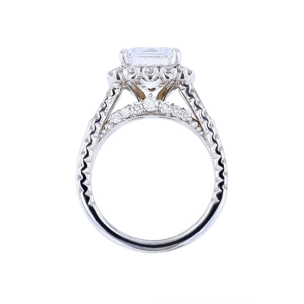 18K White Gold Three Row Stack Engagement Ring