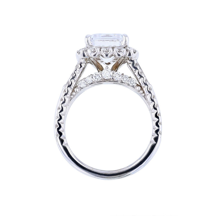 18K White Gold Three Row Stack Engagement Ring