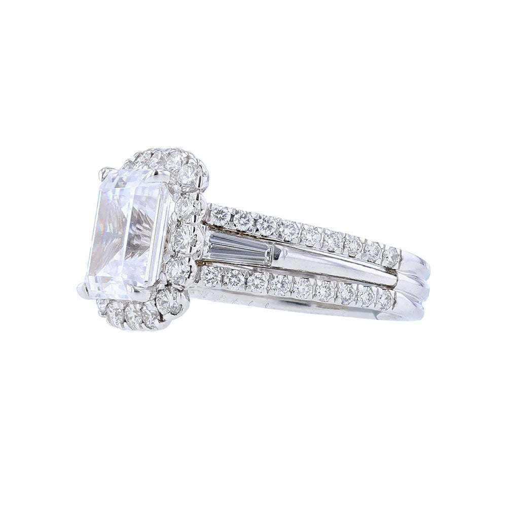18K White Gold Three Row Stack Engagement Ring