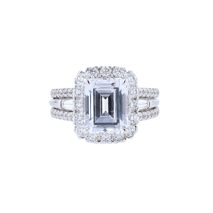 18K White Gold Three Row Stack Engagement Ring