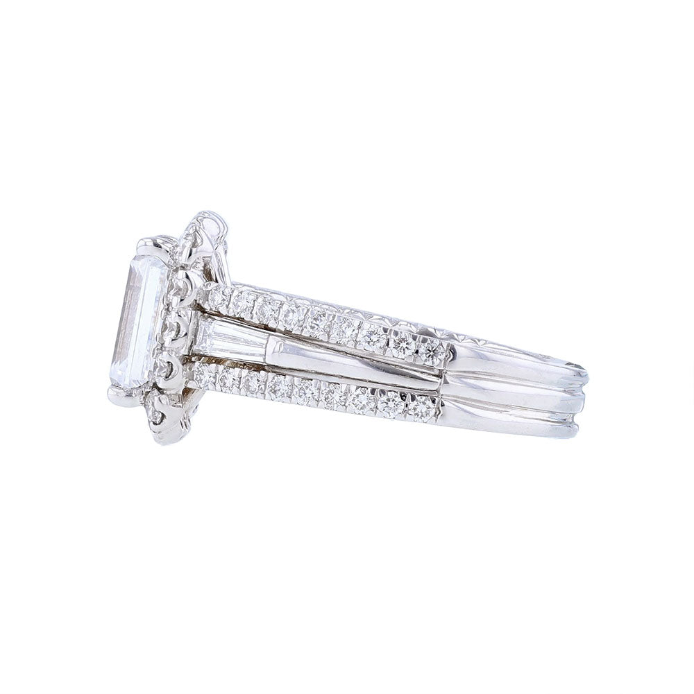 18K White Gold Three Row Stack Engagement Ring