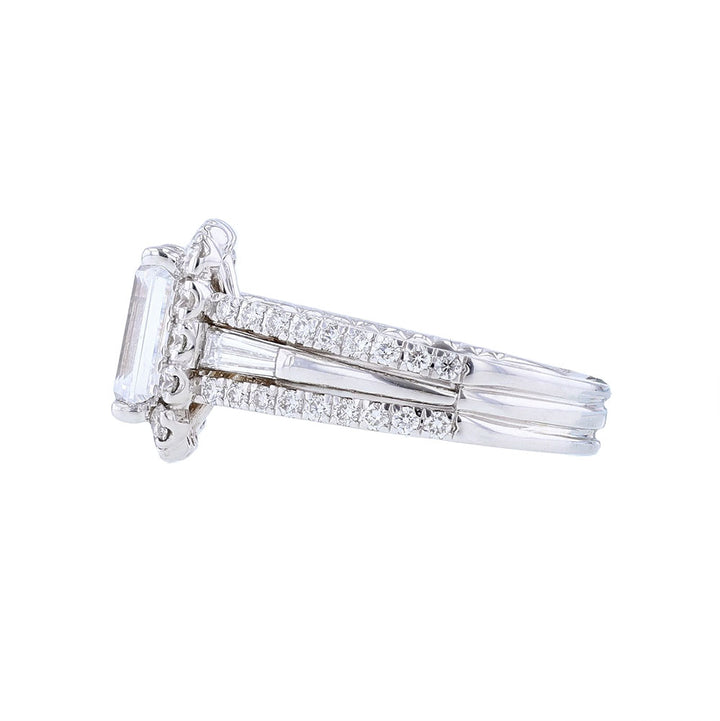 18K White Gold Three Row Stack Engagement Ring