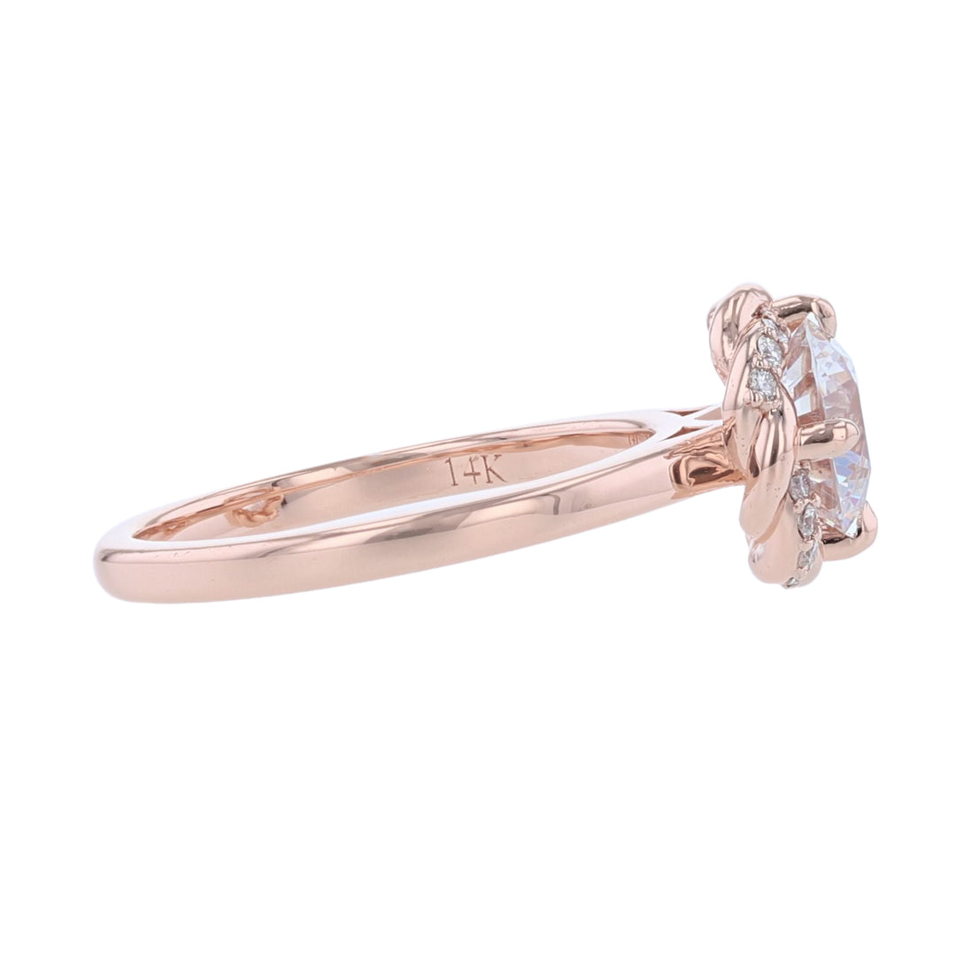 14K Rose Gold Flower Motif Diamond Ring