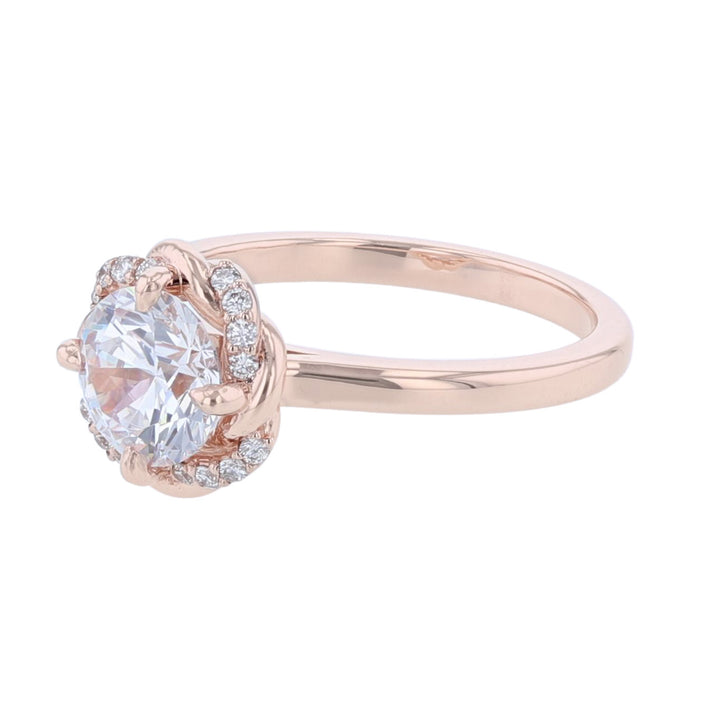 14K Rose Gold Flower Motif Diamond Ring