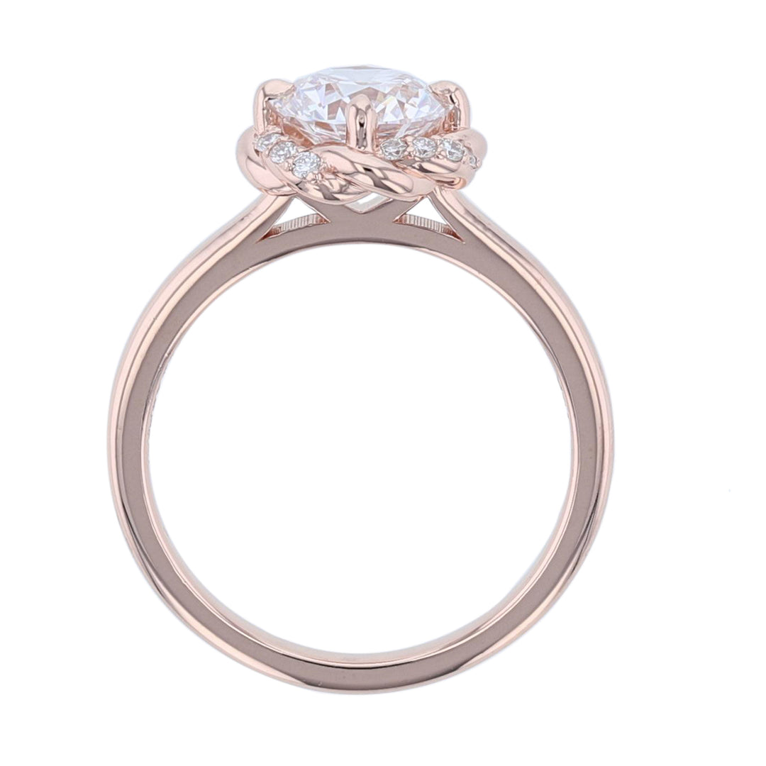 14K Rose Gold Flower Motif Diamond Ring