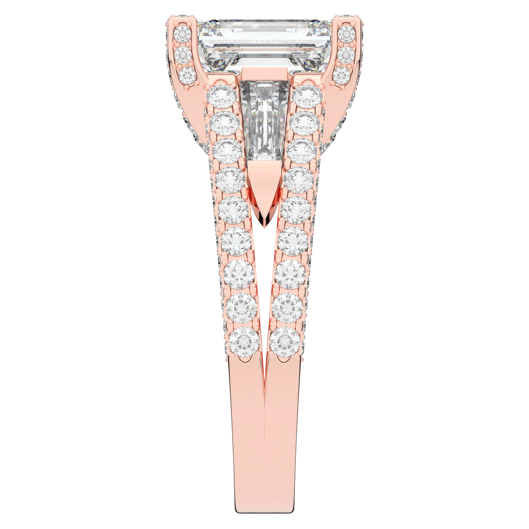 4.60CT.TW EMERALD CUT LAB DIAMOND SPLIT SHANK ENGAGEMENT RING - Nazarelle