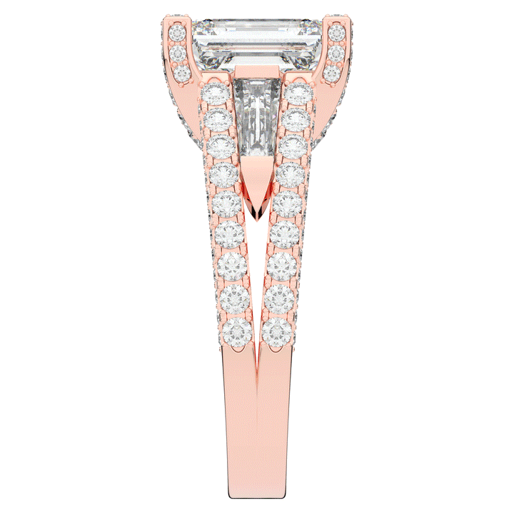 4.60CT.TW EMERALD CUT LAB DIAMOND SPLIT SHANK ENGAGEMENT RING - Nazarelle