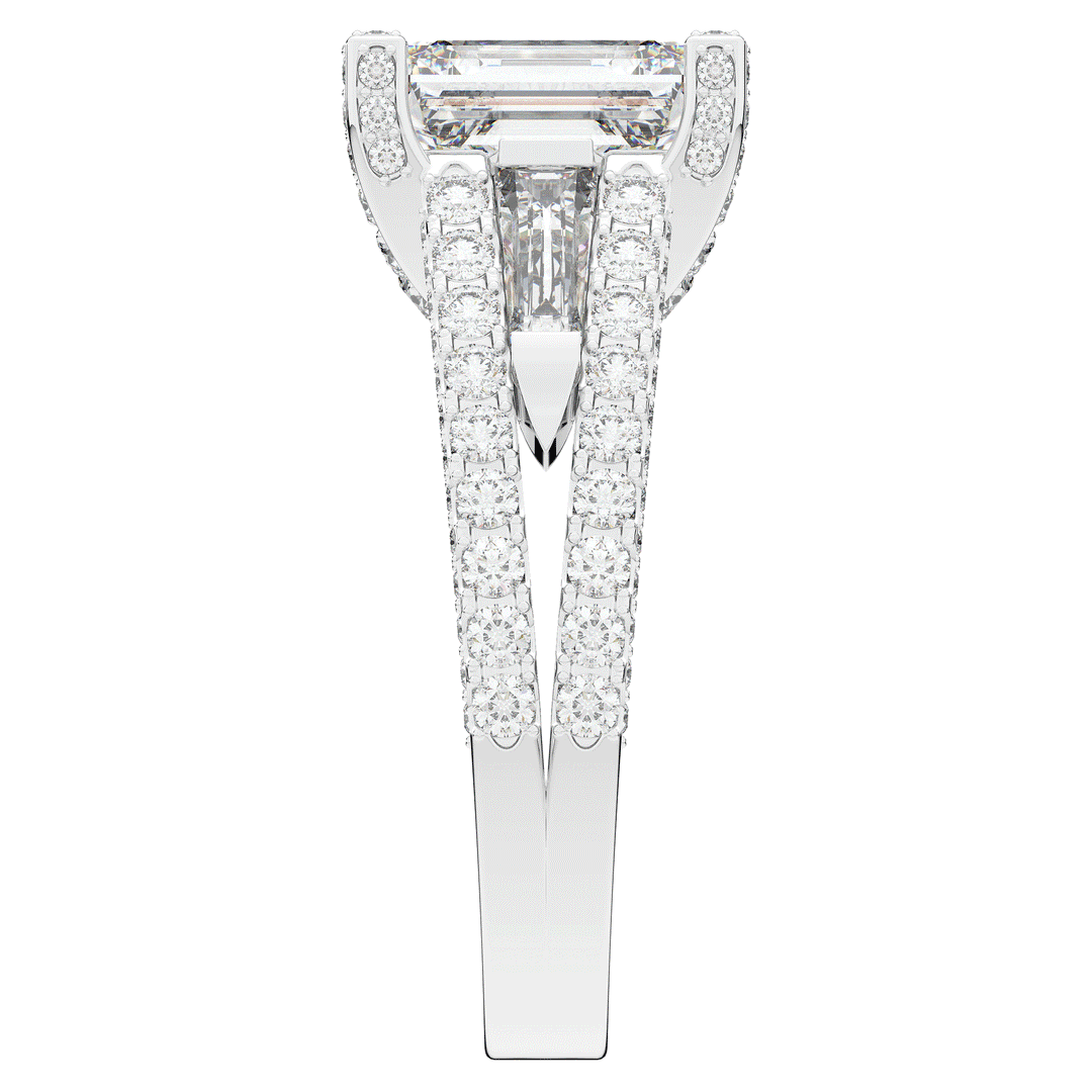 4.60CT.TW EMERALD CUT LAB DIAMOND SPLIT SHANK ENGAGEMENT RING - Nazarelle
