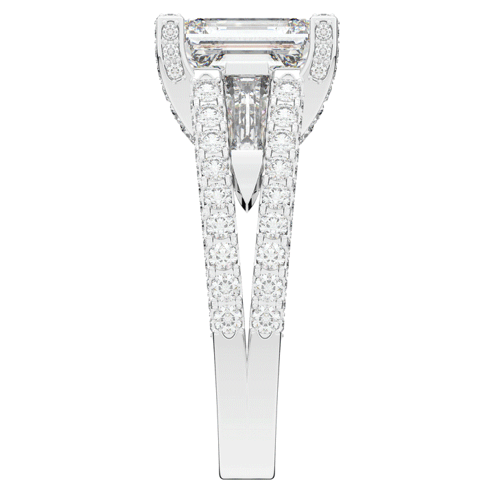 4.60CT.TW EMERALD CUT LAB DIAMOND SPLIT SHANK ENGAGEMENT RING - Nazarelle