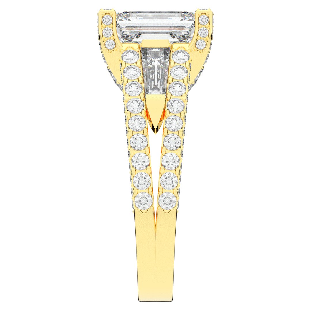4.60CT.TW EMERALD CUT LAB DIAMOND SPLIT SHANK ENGAGEMENT RING - Nazarelle