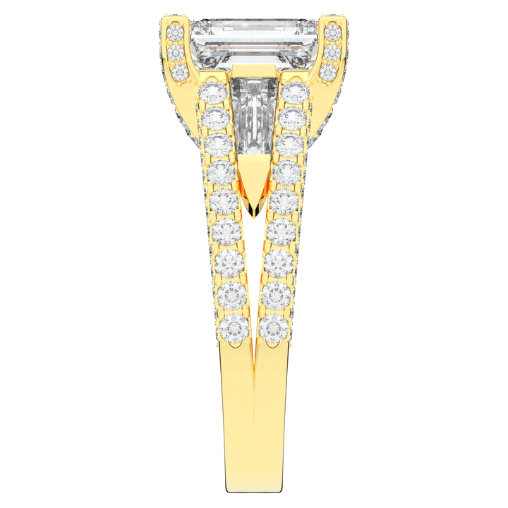 4.60CT.TW EMERALD CUT LAB DIAMOND SPLIT SHANK ENGAGEMENT RING - Nazarelle