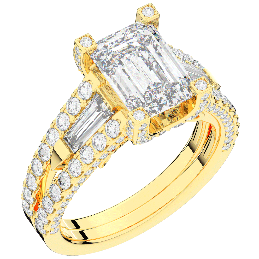 4.60CT.TW EMERALD CUT LAB DIAMOND SPLIT SHANK ENGAGEMENT RING - Nazarelle